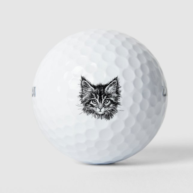Balles De Golf Visage de Kitten noir et blanc (Devant)