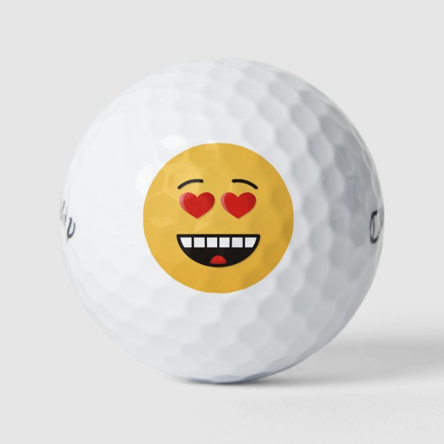 Balles De Golf Visage souriant aux yeux en forme de coeur (Devant)