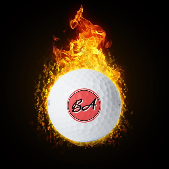 Balles De Golf Vos initiales en noir et blanc sur rouge (Créateur téléchargé)
