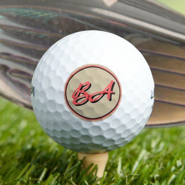 Balles De Golf Vos initiales en rouge et noir sur sable (Créateur téléchargé)