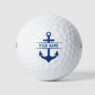 Balles De Golf Votre prénom Funny Navy Blue Ancre Monogramme