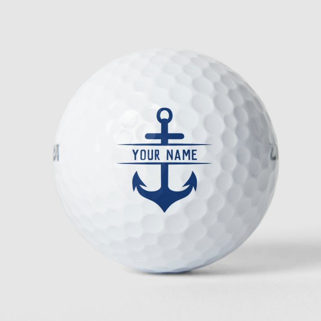 Balles De Golf Votre prénom Funny Navy Blue Ancre Monogramme (Devant)