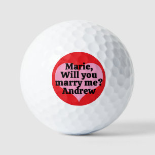 Balles De Golf Vous m'épouserez ? Cœur rose et fond rouge