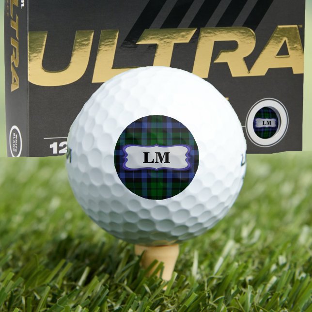 Balles De Golf Wallace Tartan Blue & Green Monogram Initiales (Wallace Tartan Blue & Green Monogram Initials 12 Golf Balls)