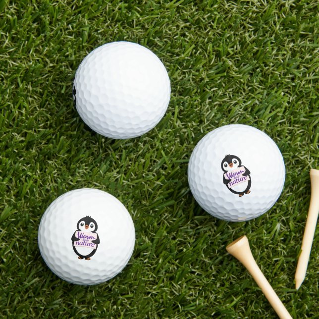 Balles De Golf Warm by nature: Adorable Penguin with Playful Text (Herbe in situ)