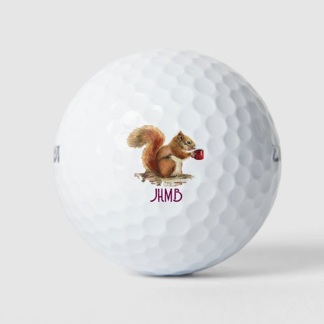 Balles De Golf Watercolor Squirrel with Coffee Animal Monogram  (Devant)