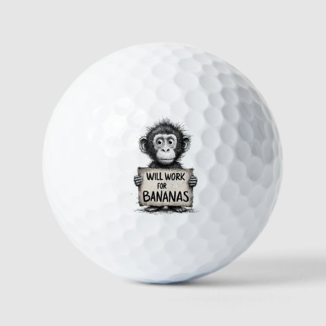 Balles De Golf Will Work for Bananas - Humorous Monkey Sketch (Recto)