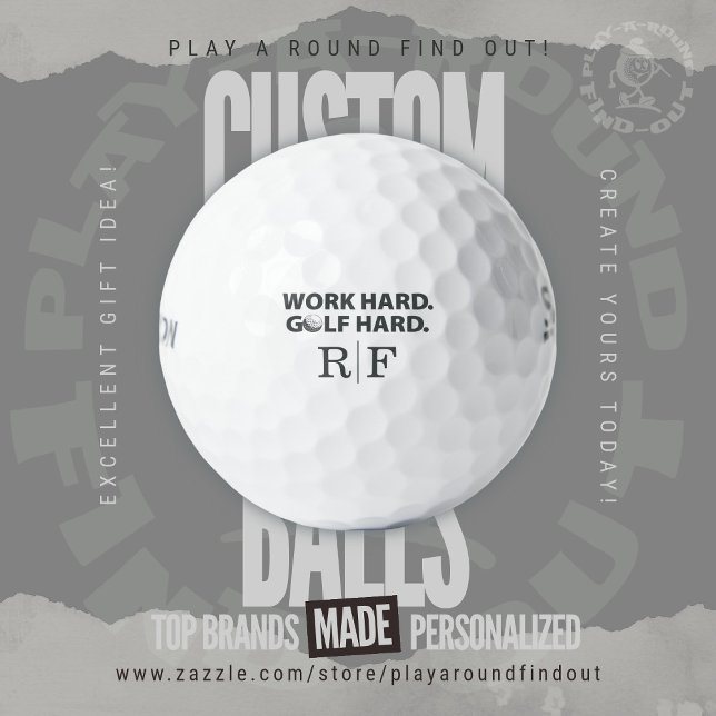 Balles De Golf Work Hard Golf Hard Funny Typography Monogram (Custom Monogram Golf Balls! Personalized "Work Hard. Golf Hard." gifts for the dedicated golfer.)