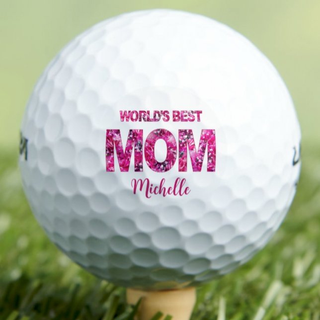 Balles De Golf World's Best Mom Mother's Day - Pink Floral Name (Créateur téléchargé)