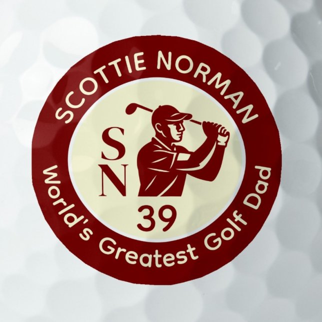 Balles De Golf 'World's Greatest Golf Dad' deep-red logo (Créateur téléchargé)