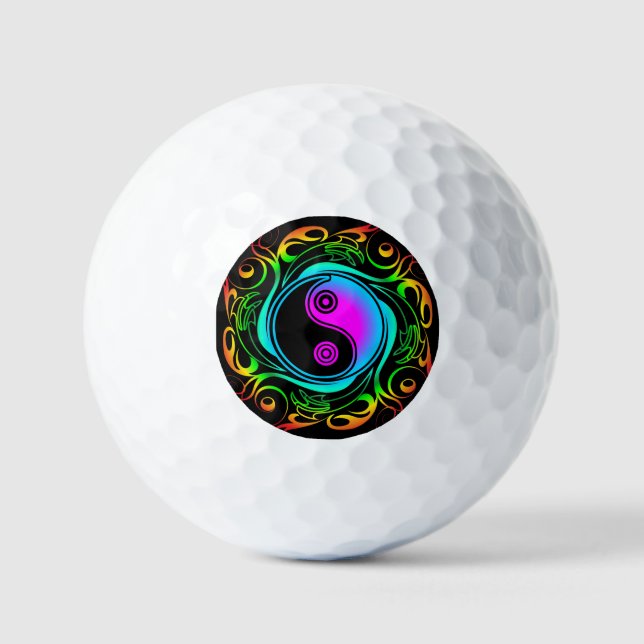 Balles De Golf Yin Yang Psychedelic Rainbow Tattoo (Recto)