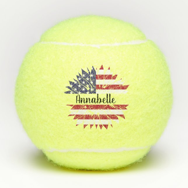 Balles De Tennis 4 juillet Personnalisé Fleur de soleil blanc et bl (Devant)
