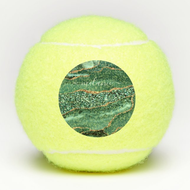 Balles De Tennis Agate Green Gold Parties scintillant Geode Marbre  (Devant)