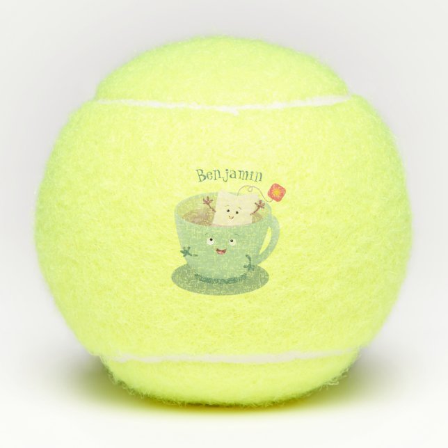 Balles De Tennis Bande dessinée de la tasse de thé mignonne humour  (Devant)