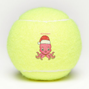 Balles De Tennis Belle pieuvre joyeuse en casquette de Noël