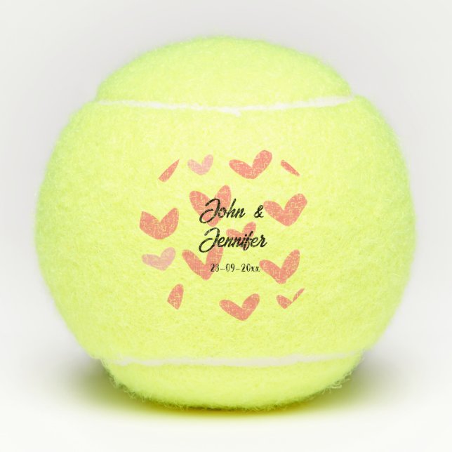 Balles De Tennis blanc simple style de texte mariage rouge coeur (Devant)
