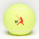 Balles De Tennis Boule de tennis monogramme personnalisée pour les<br><div class="desc">Boule de tennis jaune monogramme sur mesure en boîte. (3 pack) Personnalisable avec nom, citation ou monogramme. Design en silhouette rouge avec raquette. Idée cadeau d'anniversaire mignonne pour enfants, joueur de tennis, entraîneur sportif, entraîneur, enfants (garçon ou fille), maman, papa, mari, femme, patron, collègue, ami etc. Aussi agréable à utiliser...</div>