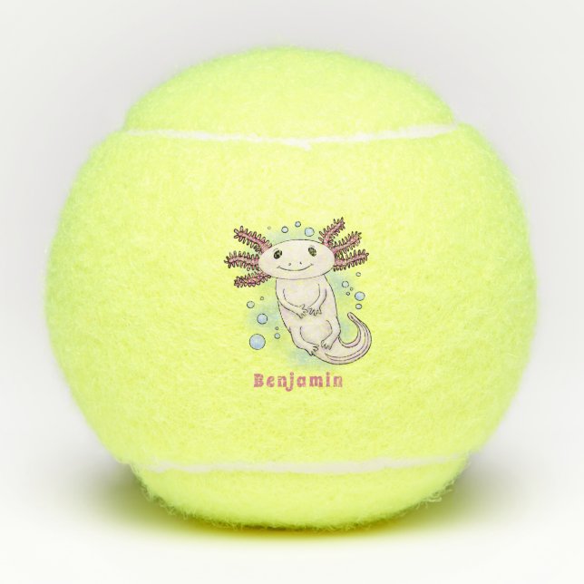 Balles De Tennis Caricature axolotl rose adorable (Devant)