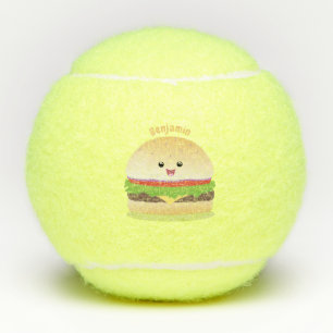Balles De Tennis Caricature de hamburger kawaii joyeux