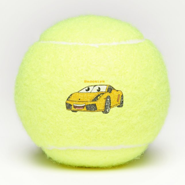 Balles De Tennis Caricature de voiture sport jaune joyeux (Devant)