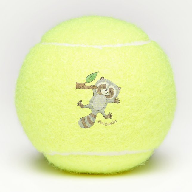 Balles De Tennis Caricature pour bébé au raton laveur joyeux (Devant)