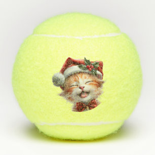 Balles De Tennis Chat de Noël mignon avec chapeau de Père Noël et C