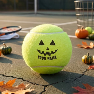 Balles De Tennis Citrouille personnalisée Halloween nom noir & blan