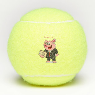Balles De Tennis Cochon amusant en costume d'affaires dessin animé