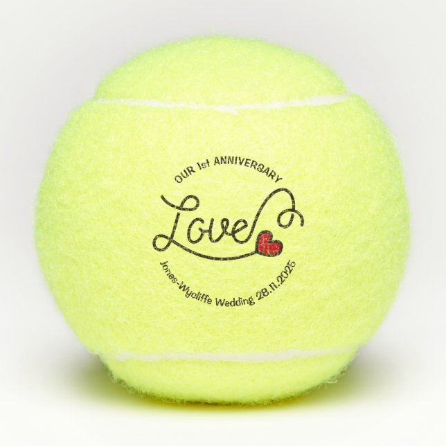 Balles De Tennis Coeur moderne de rouge d'art de typographie (Devant)