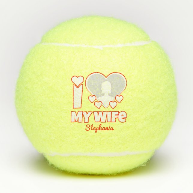 Balles De Tennis Custom I Love My Wife - Ajouter Nom & Photo (Devant)