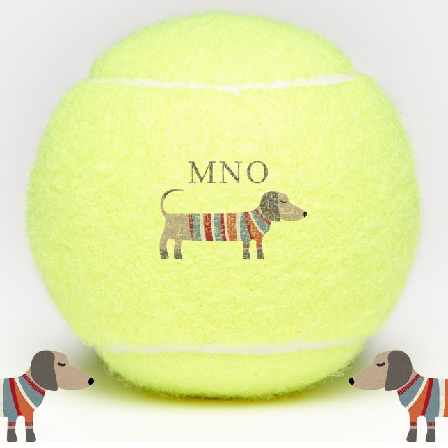 Balles De Tennis Dachshund Wiener Sausage Chien Monogramme Personna (Fun Dachshund Wiener Sausage Dog monogram initials personalized tennis balls)
