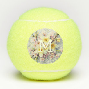 Balles De Tennis Dentelle monogramme fleurs roses et jaunes de prin