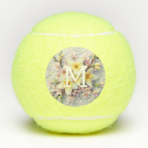 Balles De Tennis Dentelle monogramme fleurs roses et jaunes de prin