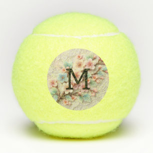 Balles De Tennis Dentelle monogramme florale rose pastel fleur de c