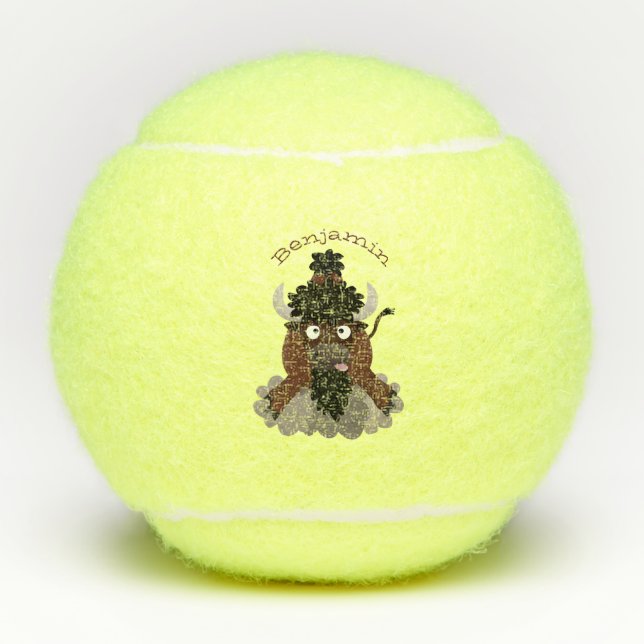 Balles De Tennis Drôle dessin animé de bison de buffle (Devant)
