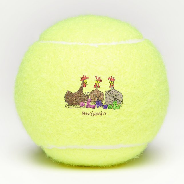 Balles De Tennis Drôle dessin animé de poulets de tricot (Devant)