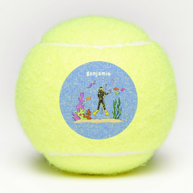 Balles De Tennis Drôle plongeur et poisson mer créatures dessin ani (Devant)