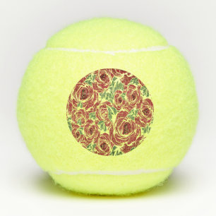Balles De Tennis Elégant Motif Rose Vintage - Rouge & Vert Floral