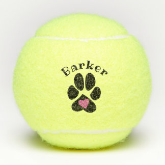 Balles De Tennis Empreinte de patte à coeur rose mignon Nom personn
