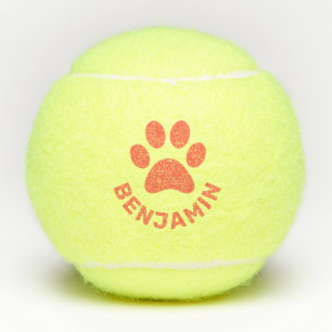 Balles De Tennis Empreinte de patte orange personnalisé Nom animal