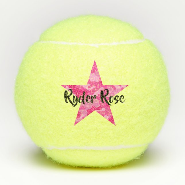 Balles De Tennis Étoile rose de camouflage avec le nom (Devant)