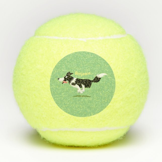 Balles De Tennis Funny Border Collie chien en course dessin animé (Devant)
