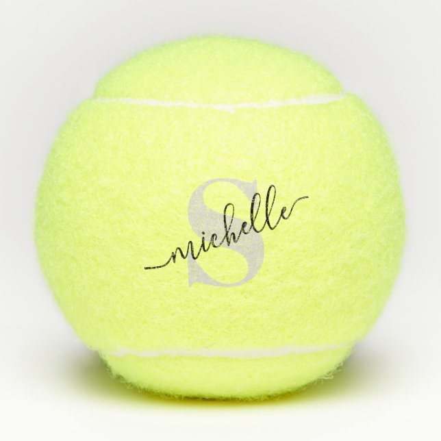 Balles De Tennis Gris Script Moderne Monogramme Personnalisé (Devant)