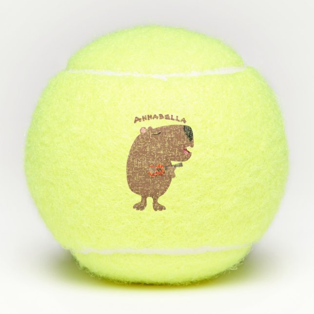 Balles De Tennis Illustration de dessin animé de capybara ukulele (Devant)
