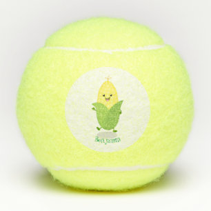 Balles De Tennis Illustration de dessin animé de maïs heureux et mi