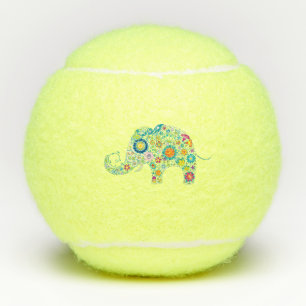 Balles De Tennis Illustration de l'éléphant Fleurs colorées