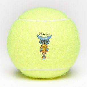 Balles De Tennis Imaginaire Chouette Abstraite Tête Bleue Yeux Corp
