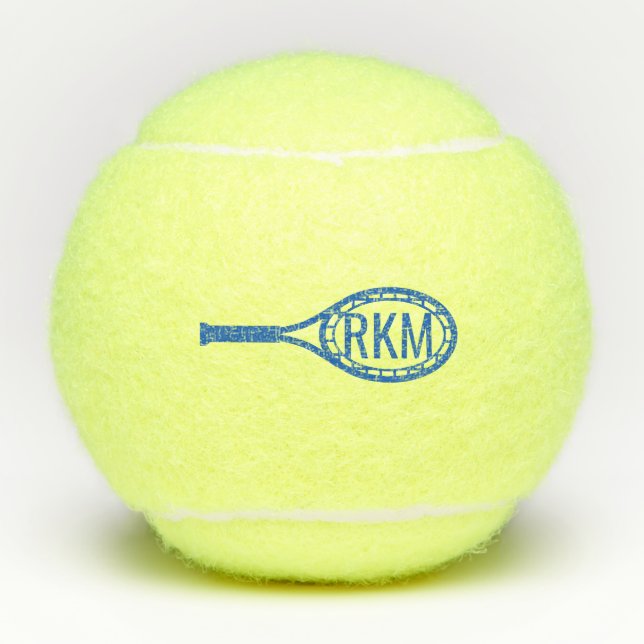 Balles De Tennis Initiales de Monogramme bleu personnalisées en Rac (Devant)