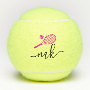 Balles De Tennis Initiales Monogrammes de script rose