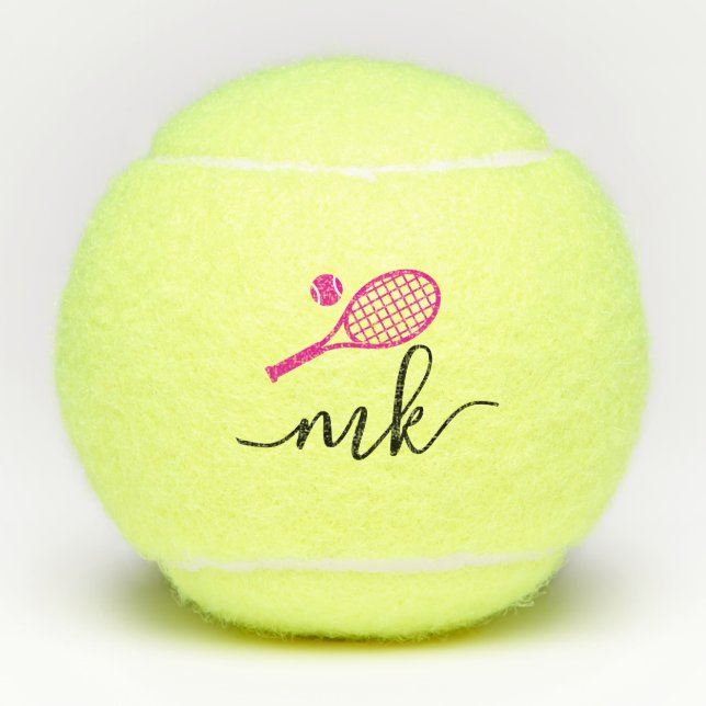 Balles De Tennis Initiales Monogrammes de script rose (Devant)